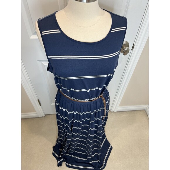 Catherines Plus Maxi Dress Women Blue Striped Sailor Chic Nautical Cruise 18/20W - Picture 3 of 8